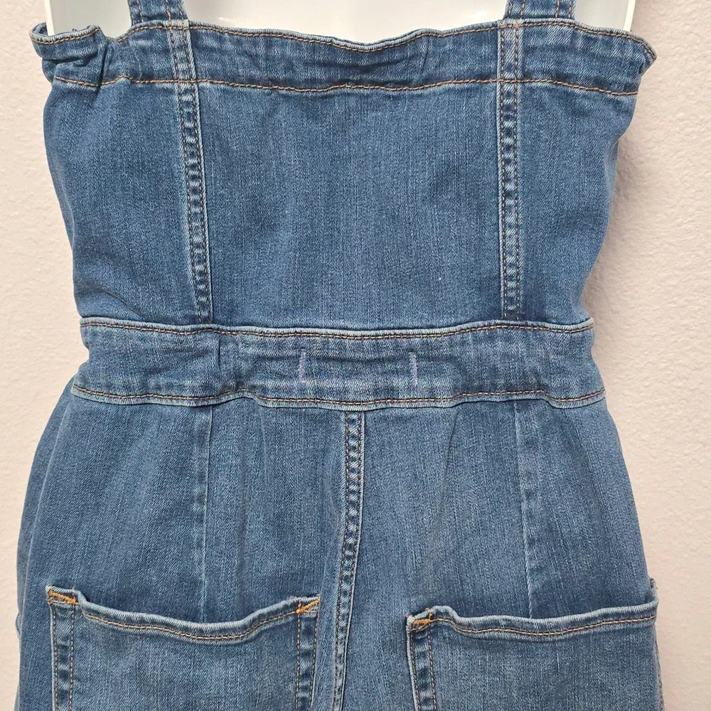 Hollister Front Full Zip Denim Wide Leg‎ Bib Overalls Pantsuit Cottage Garden S
